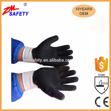 10 Gauge Polycotton Black Crinkle Latex Gloves With 3/4 Coated On Palm